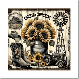 Country Sunshine, Sunflower Graphic Design Posters and Art